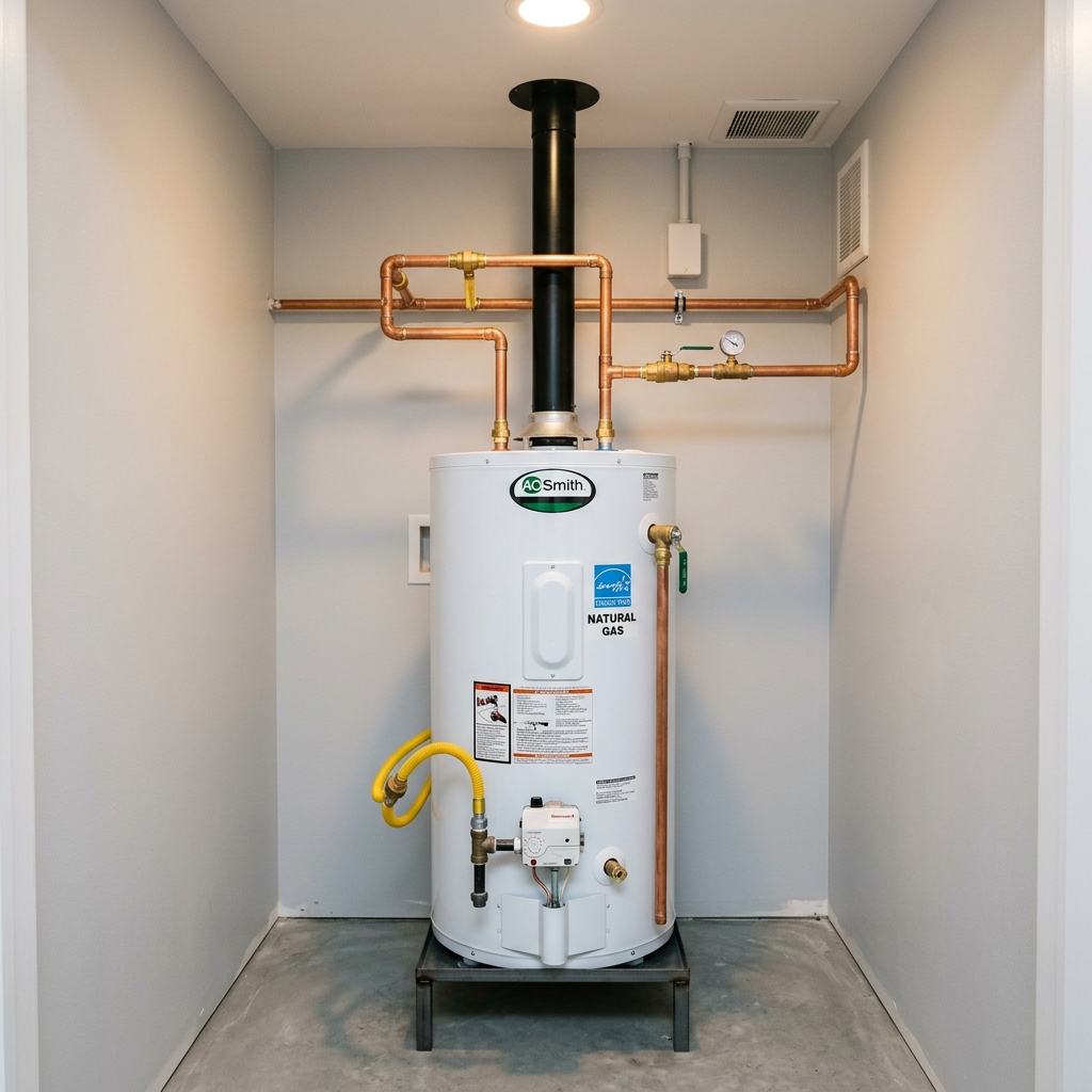 New water heater installed in a Denver utility room