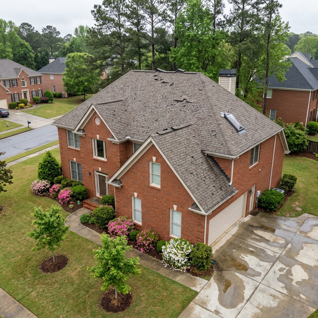 Before: hail-bruised asphalt shingles in East Cobb, Marietta GA